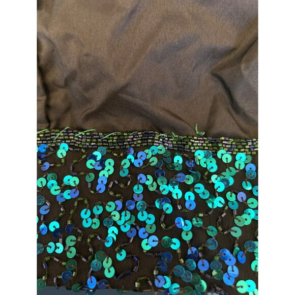 Vintage Scala Blue Green Fully Beaded Silk Evening Gown Medium Prom Y2K Rare - Picture 12 of 12